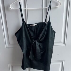 Dark Hunter Green Tie-Front Satin Cami Top